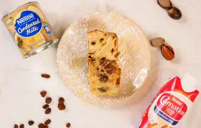 Bread pudding using Nestle Sweetened Condensed Milk and Carnation Full cream evaporated milk