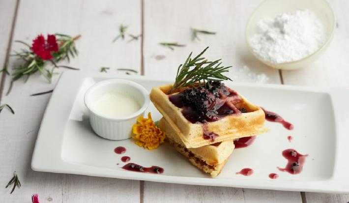 Waffles with Berry Compote